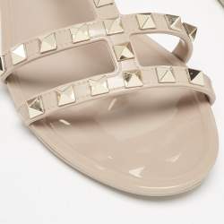 Valentino Beige Rubber Rockstud Ankle Strap Flat Sandals Size 35