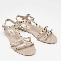 Valentino Beige Rubber Rockstud Ankle Strap Flat Sandals Size 35