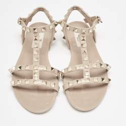 Valentino Beige Rubber Rockstud Ankle Strap Flat Sandals Size 35