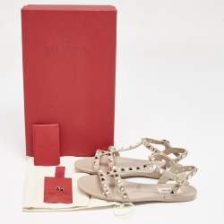 Valentino Beige Rubber Rockstud Ankle Strap Flat Sandals Size 35