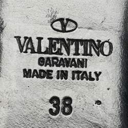 Pre Owned Valentino Black Leather Roman Stud Flat Mules Size 38