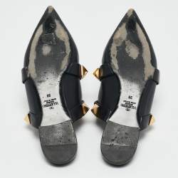 Pre Owned Valentino Black Leather Roman Stud Flat Mules Size 38