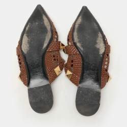 Valentino Brown Woven Leather Roman Stud Flats Size 41