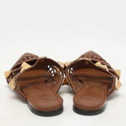 Valentino Brown Woven Leather Roman Stud Flats Size 41