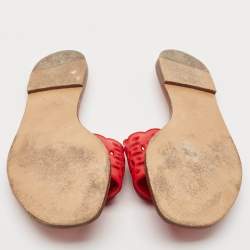 Pre Owned Valentino Red Leather Escape V logo Slide Flats Size 38