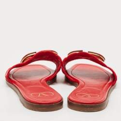 Pre Owned Valentino Red Leather Escape V logo Slide Flats Size 38