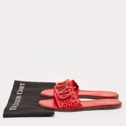 Pre Owned Valentino Red Leather Escape V logo Slide Flats Size 38