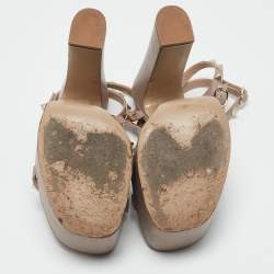 Pre Owned Valentino Dusty Pink Leather Rockstud Ankle Strap Block Heel Platform Sandals Size 39