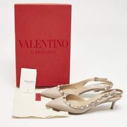 Pre Owned Valentino Dusty Pink Leather Rockstud Slingback Pumps Size 38.5