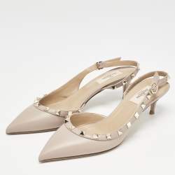 Pre Owned Valentino Dusty Pink Leather Rockstud Slingback Pumps Size 38.5