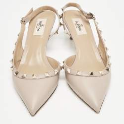 Pre Owned Valentino Dusty Pink Leather Rockstud Slingback Pumps Size 38.5