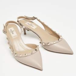 Pre Owned Valentino Dusty Pink Leather Rockstud Slingback Pumps Size 38.5