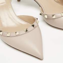Pre Owned Valentino Dusty Pink Leather Rockstud Slingback Pumps Size 38.5