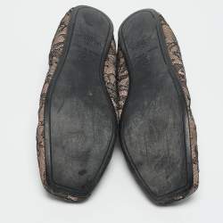 Pre Owned Valentino Black/Blush Lace and Mesh Scrunch Ballet Flats Size 38