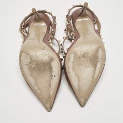 Pre Owned حذاء كعب عالي فالنتينو جلود زهري باهت روكستد بحزام للكاحل مقاس 37