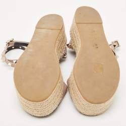 Valentino Blush Leather Rockstud Platform Espadrille Sandals Size 36