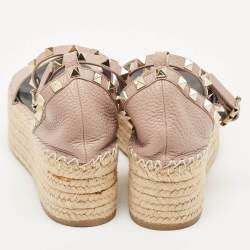 Valentino Blush Leather Rockstud Platform Espadrille Sandals Size 36