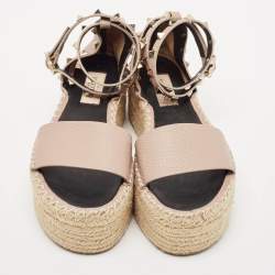 Valentino Blush Leather Rockstud Platform Espadrille Sandals Size 36