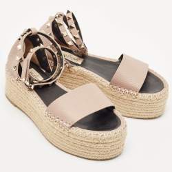 Valentino Blush Leather Rockstud Platform Espadrille Sandals Size 36