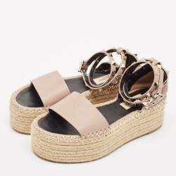 Valentino Blush Leather Rockstud Platform Espadrille Sandals Size 36