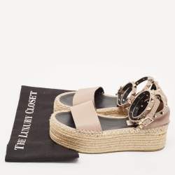 Valentino Blush Leather Rockstud Platform Espadrille Sandals Size 36