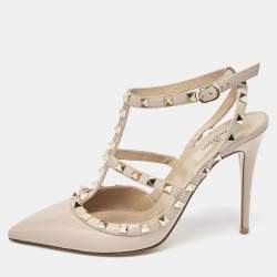 Pre Owned Valentino Blush Pink Leather Rockstud Ankle Strap Pumps Size 40