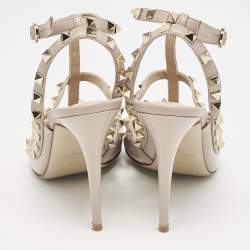 Pre Owned Valentino Blush Pink Leather Rockstud Ankle Strap Pumps Size 40