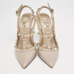 Pre Owned Valentino Blush Pink Leather Rockstud Ankle Strap Pumps Size 40