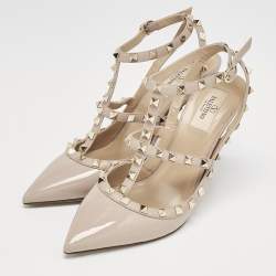 Pre Owned Valentino Blush Pink Leather Rockstud Ankle Strap Pumps Size 40