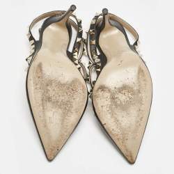 Pre Owned Valentino Black Leather Rockstud Caged Pumps Size 39