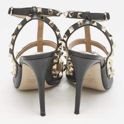 Pre Owned Valentino Black Leather Rockstud Caged Pumps Size 39