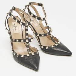 Pre Owned Valentino Black Leather Rockstud Caged Pumps Size 39