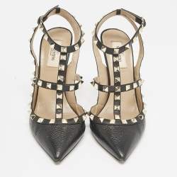Pre Owned Valentino Black Leather Rockstud Caged Pumps Size 39