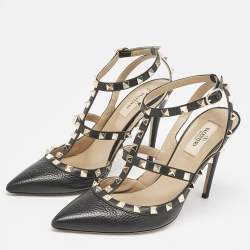 Pre Owned Valentino Black Leather Rockstud Caged Pumps Size 39