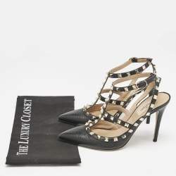 Pre Owned Valentino Black Leather Rockstud Caged Pumps Size 39