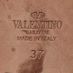 مملوكة مسبقًا Valentino Dark Green Leather Rockstud Caged Ankle Strap Block Heel Sandals Size 37