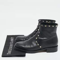 Valentino Black Leather Rockstud Chelsea Ankle Boots Size 39