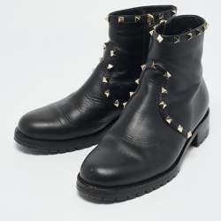 Valentino Black Leather Rockstud Chelsea Ankle Boots Size 39
