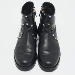 Valentino Black Leather Rockstud Chelsea Ankle Boots Size 39