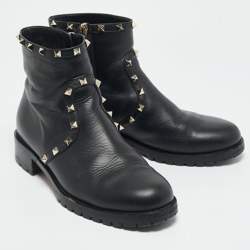 Valentino Black Leather Rockstud Chelsea Ankle Boots Size 39