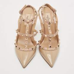 Valentino Dusty Pink Patent Leather Rockstud Ankle Strap Pumps Size 39