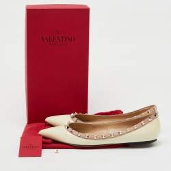 Valentino Off White Patent Leather Rockstud Ballet Flats Size 40