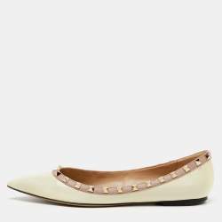 Valentino Off White Patent Leather Rockstud Ballet Flats Size 40