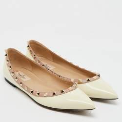 Valentino Off White Patent Leather Rockstud Ballet Flats Size 40