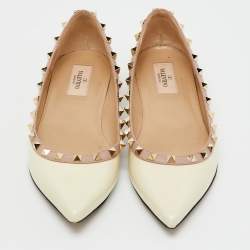 Valentino Off White Patent Leather Rockstud Ballet Flats Size 40