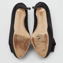 Pre Owned Valentino Black Satin Couture Bow Peep Toe Platform Pumps Size 38.5