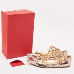 Valentino Rose Gold Sequins and Leather Rockstud Caged Ballet Flats Size 39.5