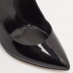 Pre Owned Valentino Black Patent Leather Ankle Strap Wedge Pumps 36