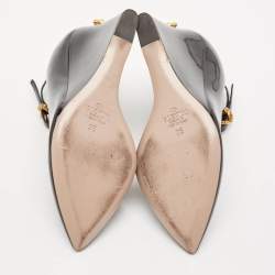 Pre Owned Valentino Black Patent Leather Ankle Strap Wedge Pumps 36