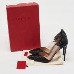 Valentino Black Pleated Leather and PVC B Drape Pointed Toe Pumps Size 40
